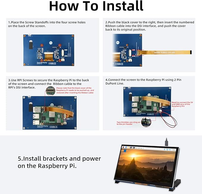 7 Inch Raspberry Pi Monitor Touchscreen 800x480 DSI IPS Display 5-Point Touch Capacitive Screen for Raspberry 5/4B/3B+/3B/B+/A+ Driver-Free
