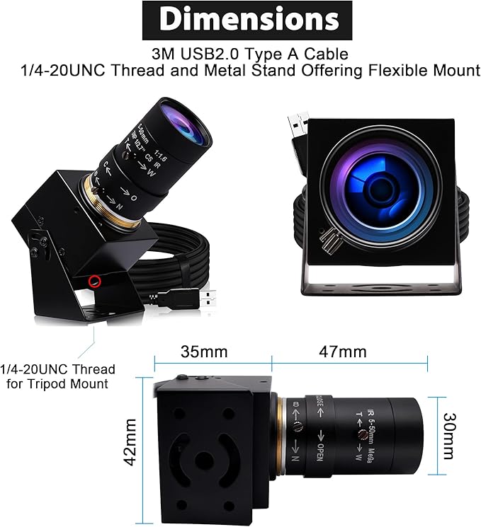 SVPRO 1080P USB Webcam with Telephoto 5-50mm Lens Full HD Computer Camera 100fps/60fps/30fps for Windows/Mac/Linux/Android