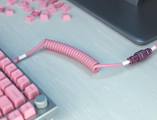 GLORIOUS Coiled Keyboard Cable – Coiled USB C Cable Artisan Braided Cables for Mechanical Gaming Keyboard Coiled Cable - Custom Keyboard Cable (Pixel Pink)