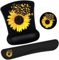 Ergonomic Mouse Pad Wrist Support Gel and Keyboard Wrist Rest Set Sunflowers and Butterflies in Bloom Design for Laptop Mac Gaming and Office Durable Comfortable and Pain Relief + Coaster