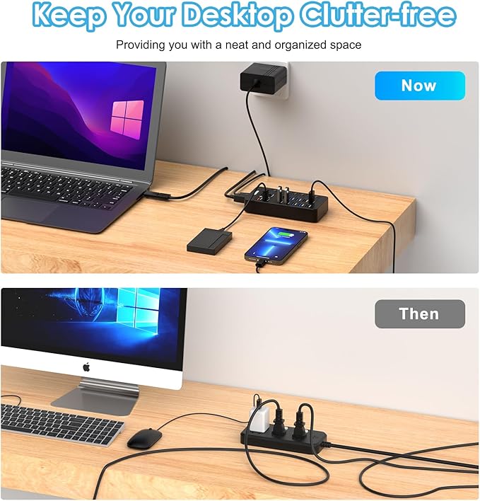 14-in-1 Powered USB Hub USB Data Hub w LED Individual On/Off Switches for MacBook/PC/Steam Deck &amp External HDDs 6 USB 3.03 USB 2.02 USB-A/C Charging1 USB-C 3.01x PD 60W1x Type-B for HDD Doc
