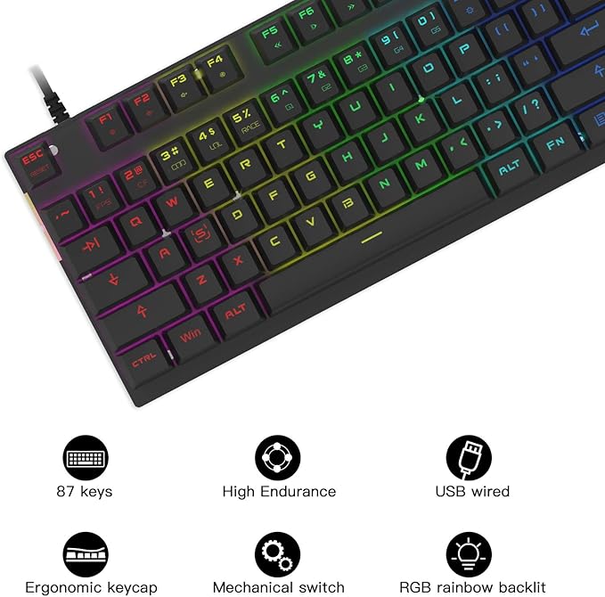 MOTOSPEED Professional Gaming Mechanical Keyboard RGB Led Backlit Wired with Anti-Dust Proof Switches for Gaming Keyboard for Mac &amp PC (Black 87 Key Red Switches)