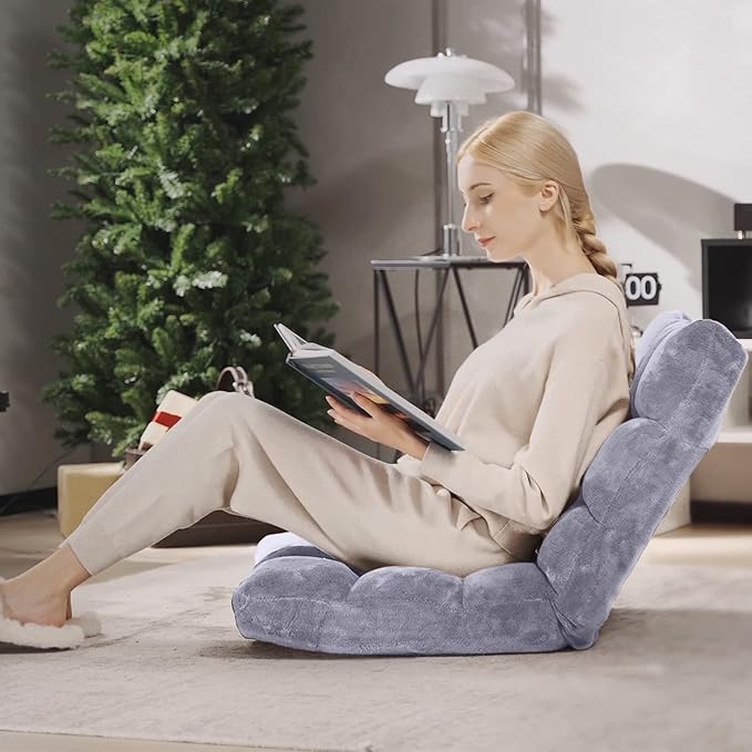 SlickBlue Adjustable Floor Chair with 14 Positions Thick Padded Cushion for Living Room