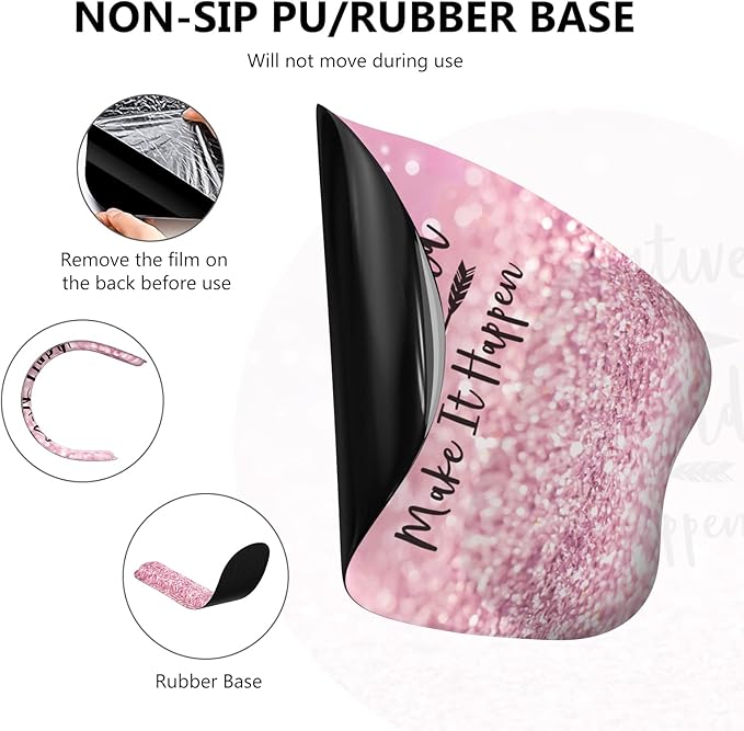 Pink Mouse Pad with Wrist Rest Ergonomic Desk Mat with Stitched Edges Non Slip Wrist Support (Stay Positive)