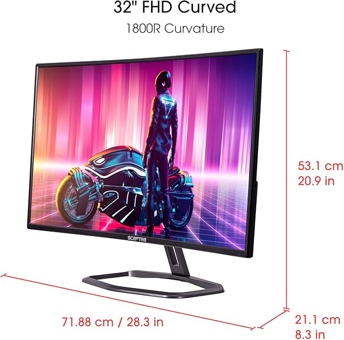 Sceptre Curved 32 FHD 1080p Gaming Monitor Up to 240Hz 1ms 99% sRGB AMD FreeSync Premium Build-in Speakers HDMI x3 Displayport Machine Black (C325B-FWD240)