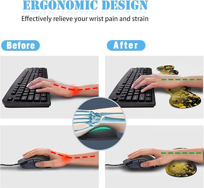 Keyboard Wrist Rest+Mouse Wrist Pad+Desk Pad SetMemory Foam Ergonomic Easy Typing Pain Relief for Computer Laptop Office Home - Flowers and Butterflies