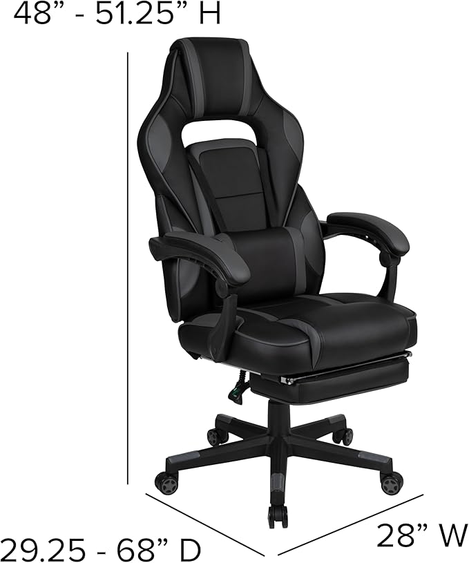 BizChair Black Gaming Desk with Cup Holder/Headphone Hook/2 Wire Management Holes &amp Black Reclining Back/Arms Gaming Chair with Footrest