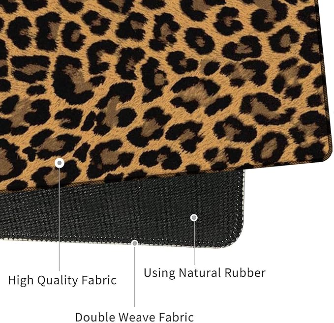 4 in 1 Mouse Pad Combo Large Gaming Mouse Pad + Keyboard Wrist Support + Mouse Wrist Rest + Coaster Table Pad with Stitched Edge Memory Foam Ergonomic Wrist Pad Set Leopard Print