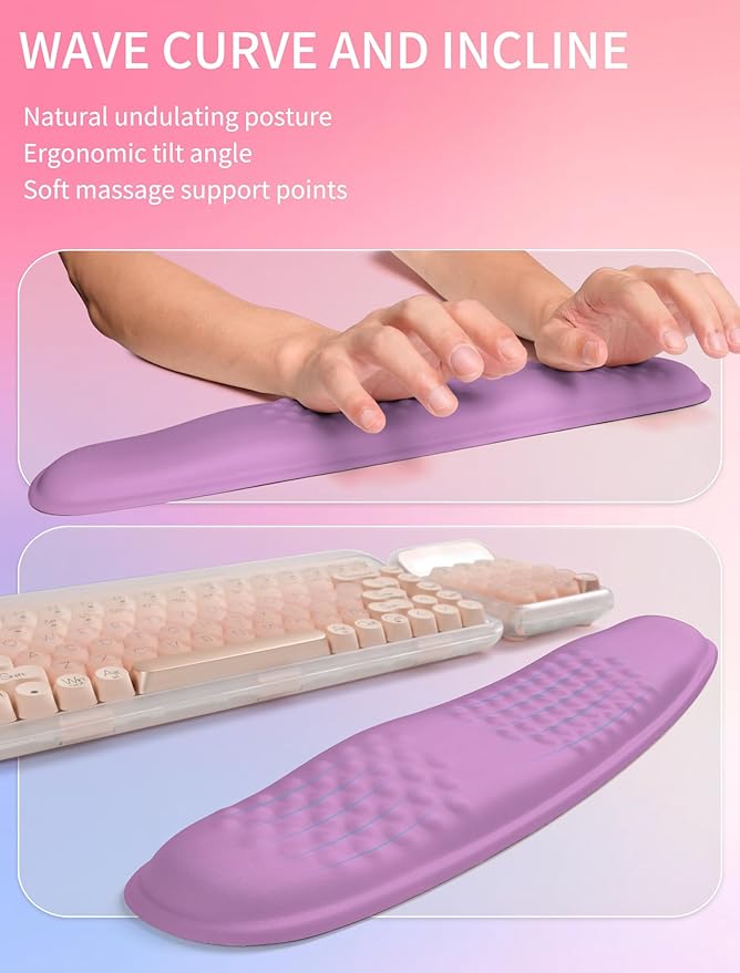 Hokafenle 2in1 Combination Wave Keyboard Wrist Rest and Ergonomic Curvature Mouse Pad Wrist Support for Relieve Wrist Pain Filled with Soft Cushion Memory Foam Purple Lilac