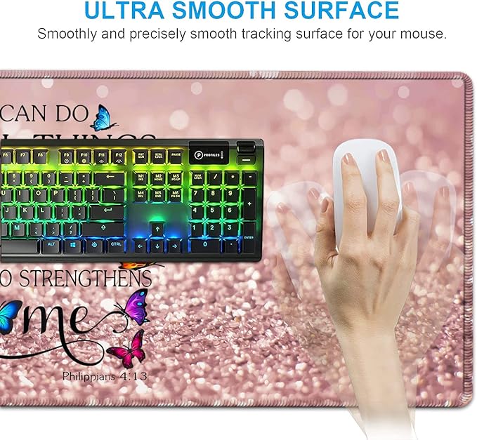 Gaming Mouse Pad Ergonomic Memory Foam Keyboard Wrist Rest Support &amp Non-Slip Mouse Wrist Rest for Laptop Desk Writing Pad Philippians 4:13 Pink Glitter Office Desk Mat Extended Large Mouse Pad