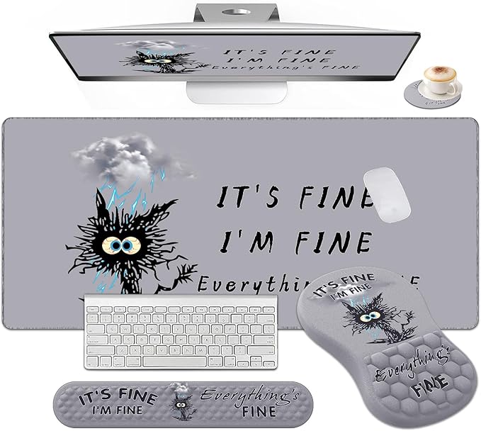 L-SPOUTTO Mouse PadLarge Cute Desk Mat4 in1 XXL Mousepad + Keyboard Wrist Rest+Mouse Pad Wrist Rest+Coaster Set with Ergonomic Desk Pad for Laptop Desktop Office