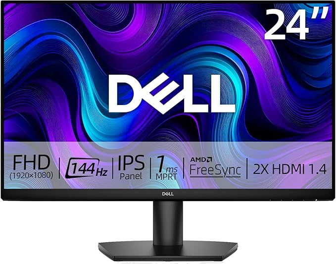 Dell 24 inch Monitor FHD (1920 x 1080) IPS Display 144Hz Refresh Rate AMD FreeSync 1ms MPRT Anti-Glare Screen for Home Office &amp Gaming 2 X HDMI 1.4 Ultra-Thin Bezel VESA Tilt Adjustable