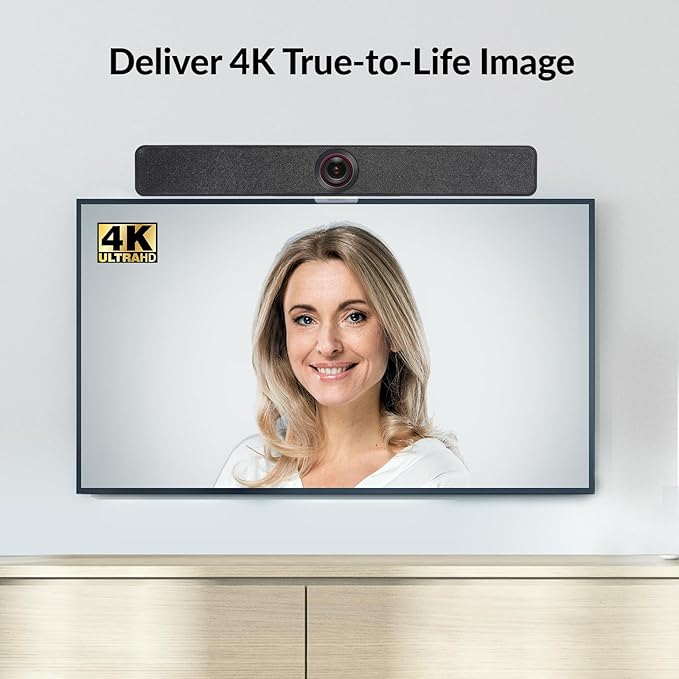 4K Video Conference Room Camera with AI Auto Framing Presenter &amp Speaker Tracking 120° Wide-Angle Webcam 5X Digital Zoom 4-Mic Array &amp 2 Speakers Works with Microsoft Teams Zoom Google