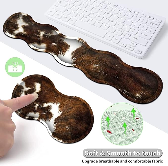 Gaming Mouse Pad XXL Large Desk Cute Mat Brown Cowhide Extended Mousepad Ergonomic Memory Foam Keyboard Wrist Rest Stitched Edges Desk Pad(31.5x11.8 in) Extended Large Mousepads