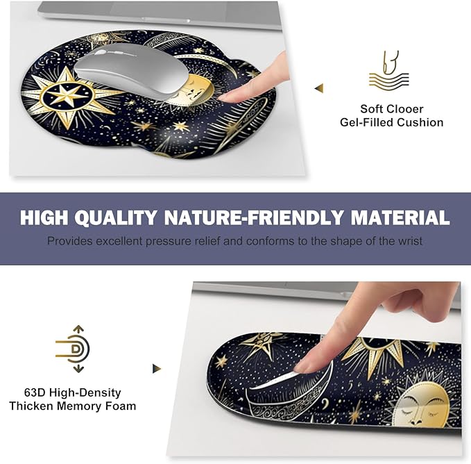 Gaming Mouse Pad Large Desk Mat Cute Desk Pad Protector 4in1 XXL Mousepad + Keyboard Wrist Rest+Mouse Wrist Rest+Coaster Set with Ergonomic Desk Pad for Home Office PC Computer Stars and Moon