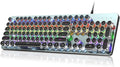 RisoPhy Typewriter Style Mechanical Gaming Keyboard Metal Panel Retro Punk Round Keycaps Clicky Blue Switch Rainbow LED Backlit 104 Keys Wired Keyboard Round Keycaps for PC Laptop Mac Gamer
