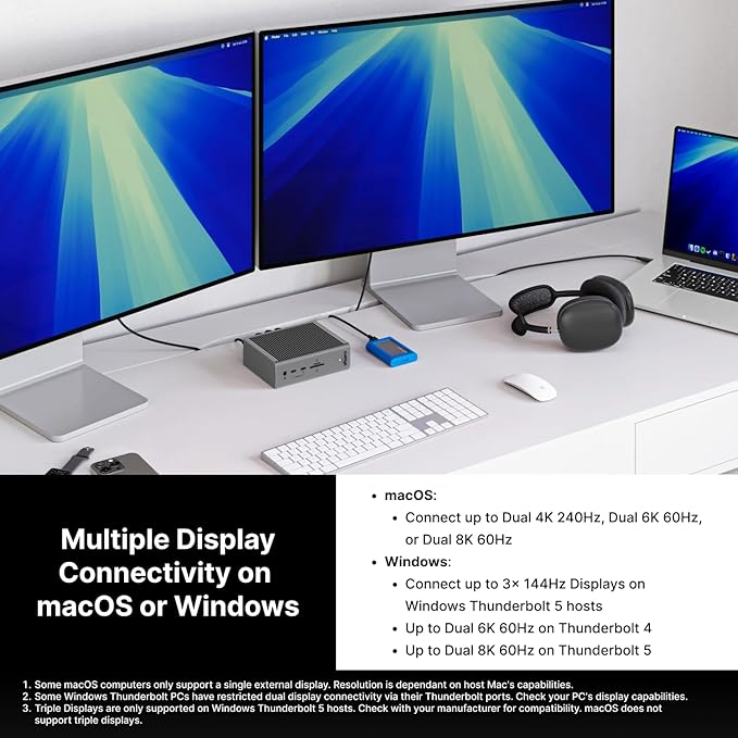 CalDigit TS5 - Thunderbolt 5 Dock - 15 Port 140W Dedicated Host Charging 80Gb/s Thunderbolt 5 x4 USB-C 10Gb/s x3 USB-A x2 2.5GbE Dual 8K@60Hz SD &amp microSD UHS-II 1m Braided Cable 240W PSU