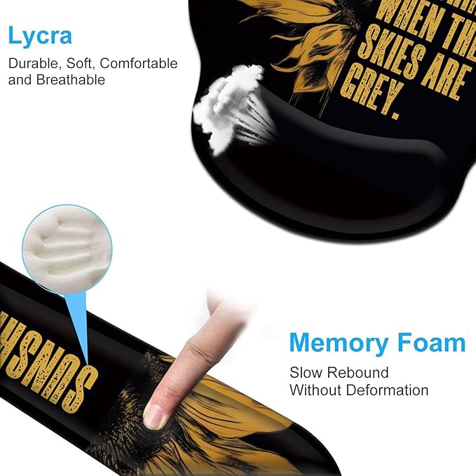 Keyboard Wrist Rest and Mouse Pad Wrist Support Set with Coffee Coaster Non-Slip PU Base for Gaming and Office Comfortable &amp Lightweight for Easy Typing &amp Pain ReliefSunflower