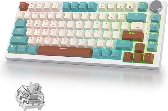 400PRO 75% Wireless Creamy Mechanical Keyboard Bluetooth Gasket Hot Swappable RGB Gaming Keyboard Bluetooth/2.4GHz/USB-C Thocky Keyboard with Pre-lubed Cream Grey Switches (82 Brown White)