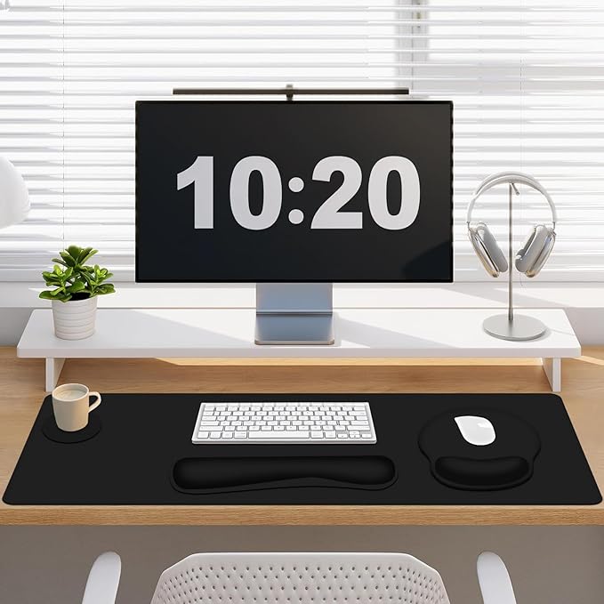Mouse Pad Desk Pad Protector Keyboard Wrist Rest + Mousepad Wrist Rest +Coaster Large Gaming Mouse Pad for Computer Keyboard Desks Laptop XXL Desk Mat Writing Pad for Office and Home Cool Black