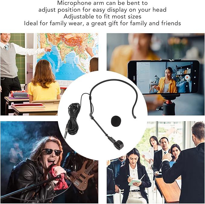 Headworn Microphone with Dynamic Transducer for HiFi Sound 5m Long Cable Earhook Microphone with 6.35mm Jack for Karaoke Systems Lecturers and Presenters