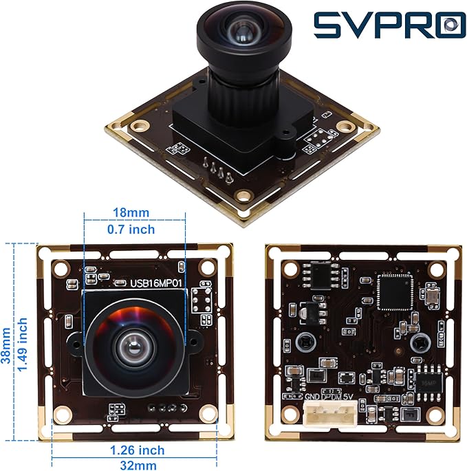 SVPRO 16MP Wide Angle USB Camera for ComputerUSB Camera Module 1/2.8 CMOS IMX298 UVC 3D Printer Camera Video WebcamUSB Industrial Camera Module with 3.3ft/1m Cable