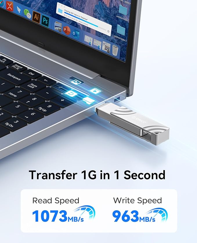 ORICO 2TB External SSD Read/Write Speeds up to 1050MB/s Dual-Port USB 3.2 Gen 2+USB C Portable SSD with 90° Click-Stop Rotating for iPhone 15/16/17 Series/Mac/Android- A10