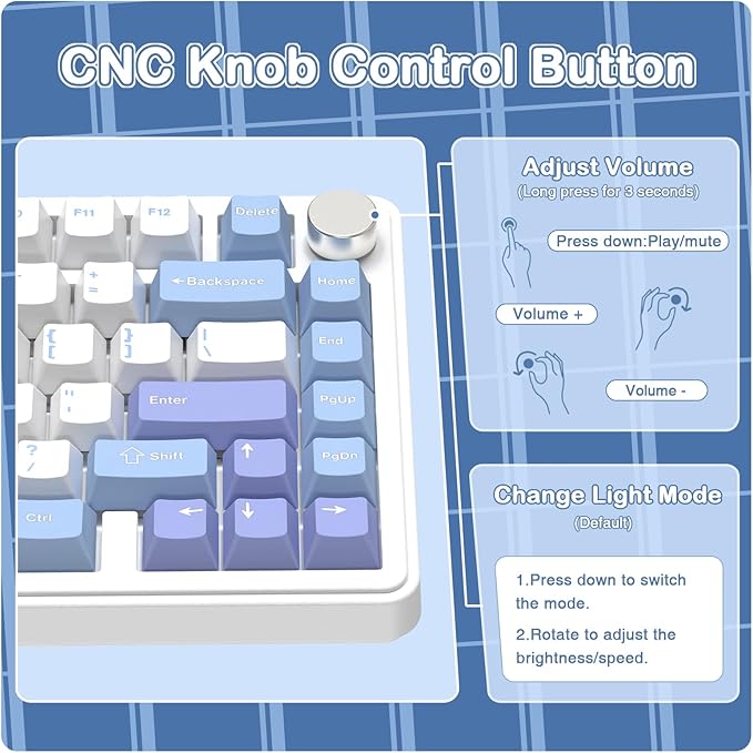 ATTACK SHARK X85 Wireless Gaming Keyboard with Knob Hot Swappable 75% Mechanical Keyboard Bluetooth/2.4GHz/USB-C PBT Keycaps Gasket RGB Coiled Cable Linear White Jade Switch Custom for Win/PC/MAC