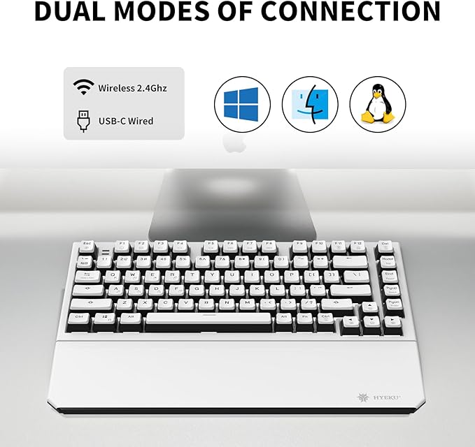 Hexgears X2 TKL Wireless Mechanical Gaming Keyboard with Magnetic Wrist Rest Dual-Mode 2.4GHz/USB-C Ergonomic Keyboard Pre-lubed Tactile Switches White LED Backlit Computer Gaming Keyboards