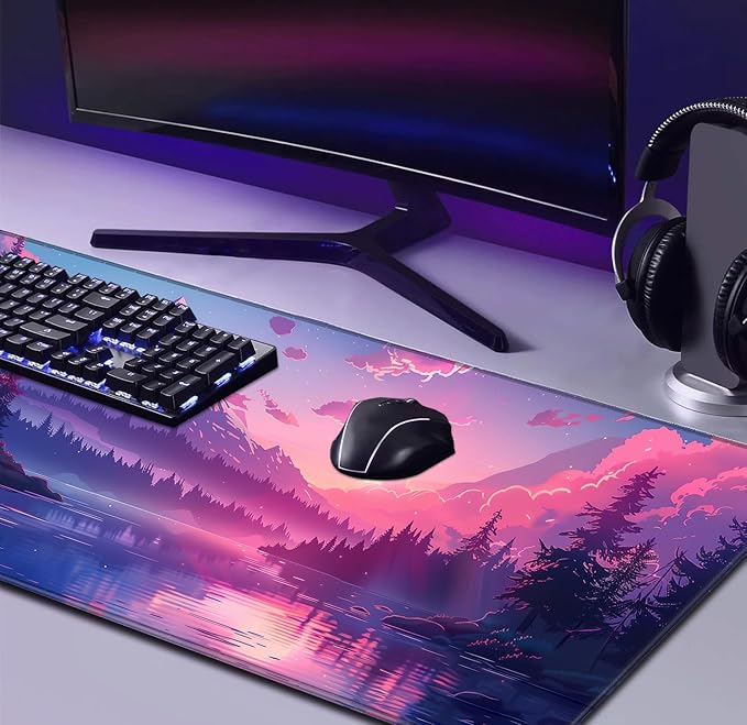 Sunset Mountain Scenic XXL Extended Mouse Pad Fuji Mountain Large Laptop Pad Waterproof Non Slip Game Office Sewn Table Pad 35.4 x 15.7 x 0.12 Inches