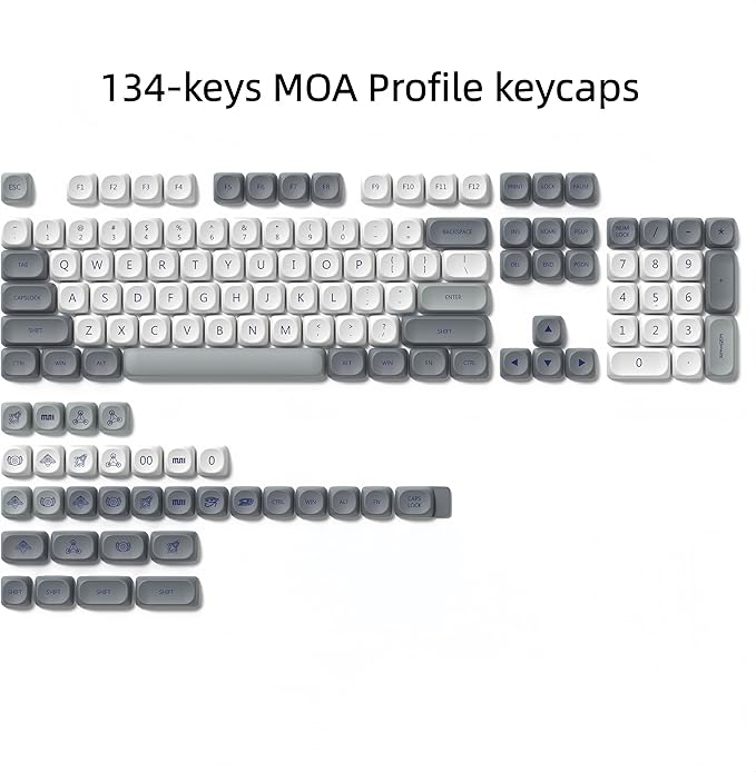 dagaladoo PBT Keyboard keycaps Japanese Style White/Grey MOA Keycap Set Dye-SublimationRetro Custom Replacement Key caps for 100% 75% 65% 60% mx TKL US Layout Mechanical Keyboard