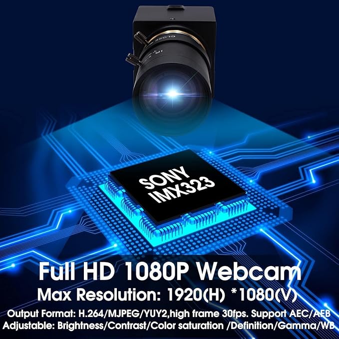 1080P USB Webcam 2MP HD Web Camera Low Illumination 0.01Lux USB2.0 Camera H.264 High Definition IMX322 Webcam with 2.8-12mm Varifocal Lens
