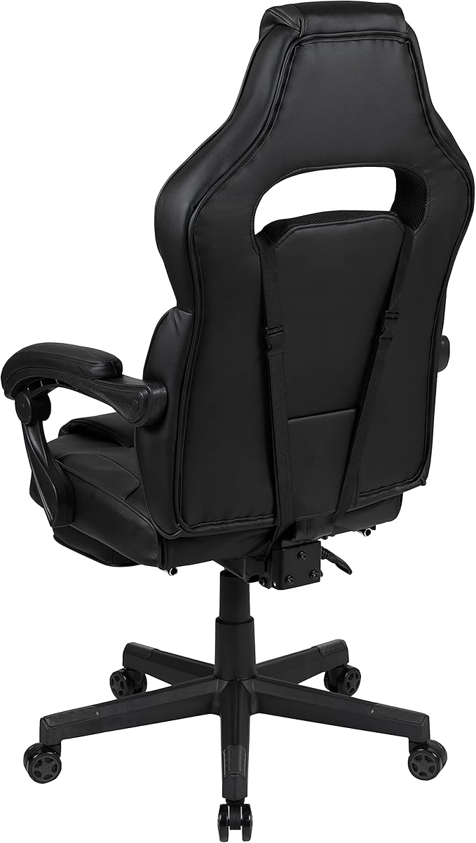 EMMA + OLIVER Black Ergonomic Gaming Chair -Recline Back/Arms Footrest Massaging Lumbar