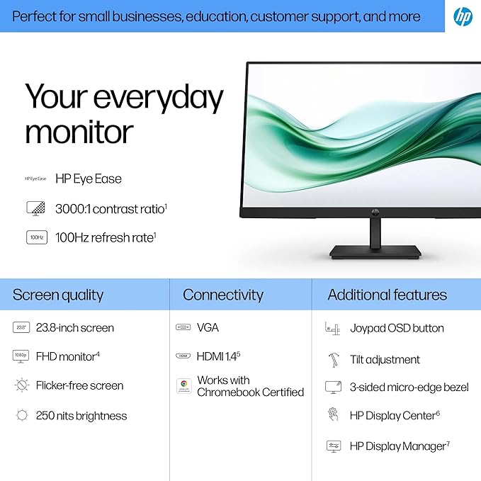 HP 24 Series 3 Pro 324pv FHD VA Monitor with 5 ms Response Time Anti-Glare Flicker Free VESA Mount (100x100mm) HDMI VGA with DKZ Hub Black (9U5C1AA#ABA) &amp ErgoFlexy Dual Monitor Mount (2 Pa