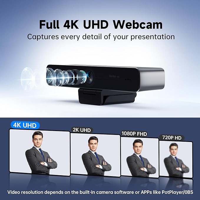Horion 4K Conference Camera with Microphone Auto Framing Camera for PC 10X EPTZ Zoom Plug &amp Play USB 3.0Video with Dual AI Noise-Canceling Mic for Video Conference Streaming PC/Mac/Linux H