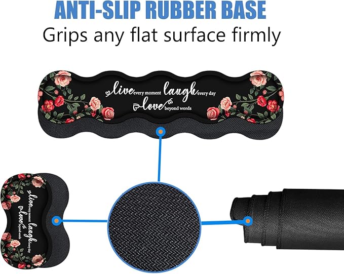 4 in 1 Ergonomic Memory Foam Mouse Pad Wrist Rest Set Large XXL Gaming Desk Pad + Keyboard Wrist Rest + Mouse Wrist Cushion + Coaster for Home Office Study Gaming Floral Quotes Live Laugh Love