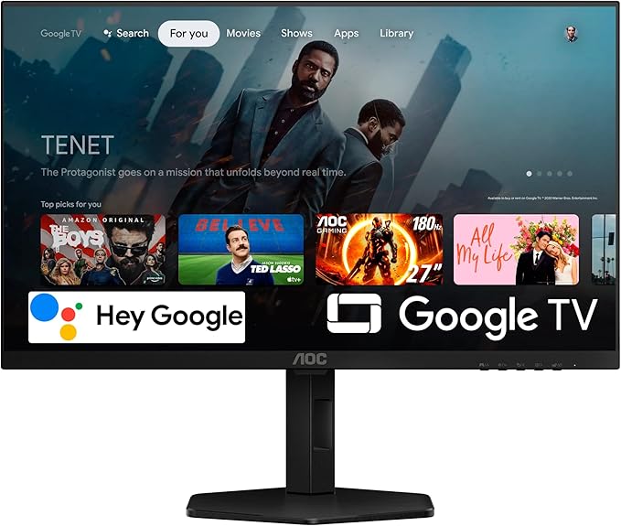 AOC Gaming Q27G4XY 27 Smart Gaming Monitor - QHD 2560x1440 180Hz VA Panel Google Smart OS USB-C 65W PD AMD FreeSync G-SYNC Compatible Built in Speakers