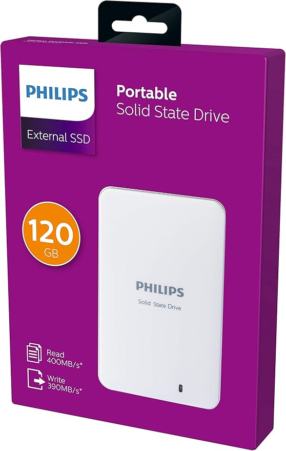 PHILIPS External SSD 120 GB USB 3.0 Portable Read spead up to 400 MB/S - Write Speed up to 390 MB/S White