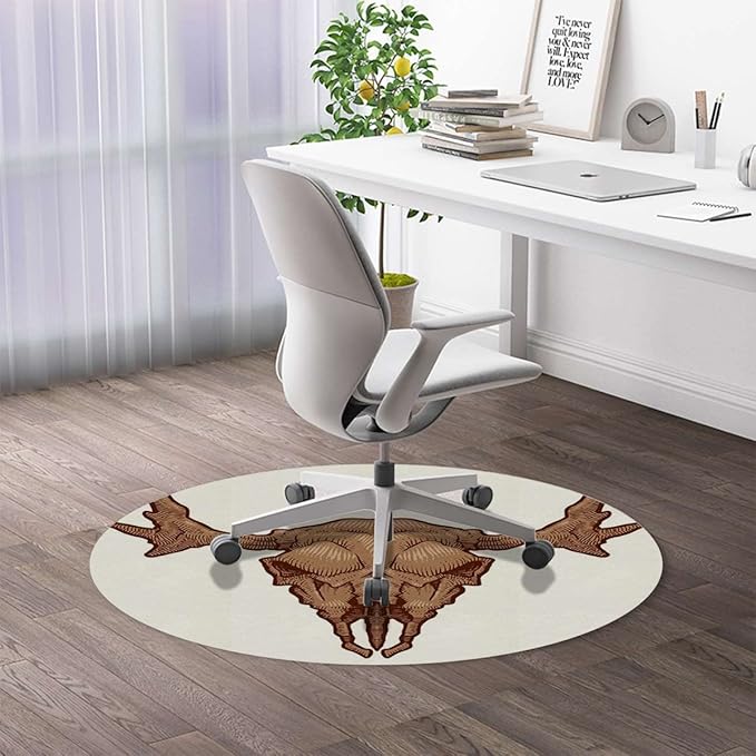 Brown White PU Leather Hardwood Floor Gaming Chair Mat Cartoon Animals Nature Hipster Round Floor Mats for Office Chair Desk Chair Anti Slip Floor Protector for Rolling Chair Animal Diameter 35.4 in