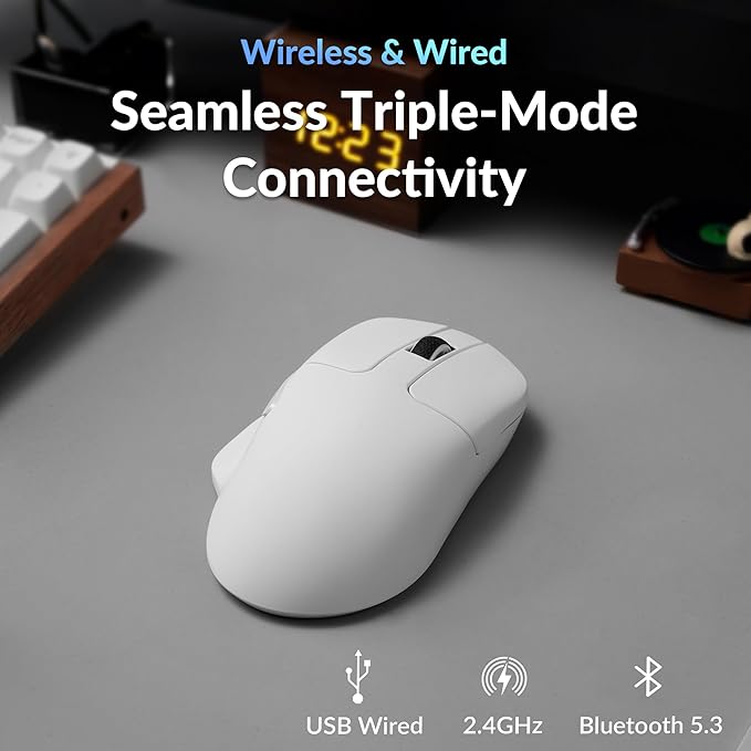 Keychron M7 8K Wireless Mouse 30K DPI Optical Computer Mice 2.4 GHz/Bluetooth/Wired with Macro Button 66g Lightweight Ergonomic Up to 140 Hours Worktime for Laptop macOS/Windows - White
