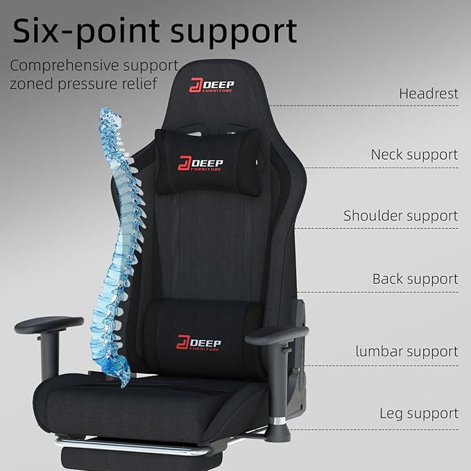 Fabric Gaming Chair Skin-Friendly and Breathable Manufactured by A Reputable Manufacturer Safe and Stable Specially Designed for Gaming.with Footrest Mg(1005-Black)