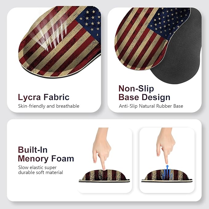 Desk Mat Pad Gaming Mouse Pad Wrist Support Set 4 in1 Non-Slip XXL Large Mousepad + Ergonomic Keyboard Wrist Rest+Mouse Wrist Rest+Coaster for Home Office PC Computer I Vintage American Flag