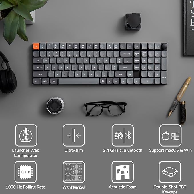 Keychron K17 Max 96% Layout QMK/Launcher Ultra-Slim Wireless/Type-C Wired Mechanical Keyboard with White LED Backlit Low-Profile Gateron Mechanical Brown Switch Compatible with Mac Windows Linux