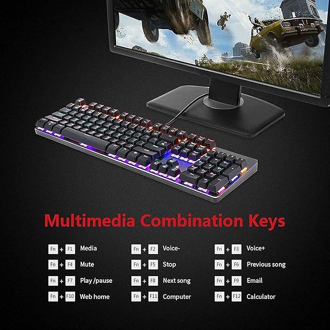RGB Compact Gaming Keyboard USB Wired 104 Keys Gaming Keyboard LED Backlit Gaming Keyboard for PC Gamer Computer Laptop