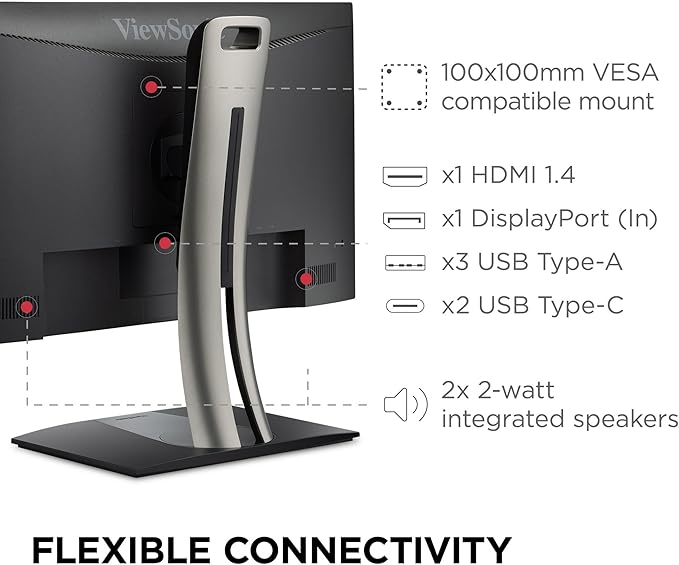 ViewSonic VP2456A 24 Inch 1080p IPS Monitor with Advanced Ergonomics ColorPro 100% sRGB Rec 709 Pantone Validated 14-bit 3D LUT 120Hz USB HDMI DisplayPort 90W USB C for Home and Office