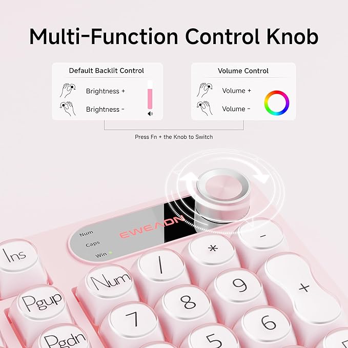 V102 Wired Keyboard 98 Keys Creamy Gaming Keyboard with Number Pad Display Screen &amp Media Knob RGB Silent Wired Cute Computer Keyboard for Laptop PC Gamer - Pink