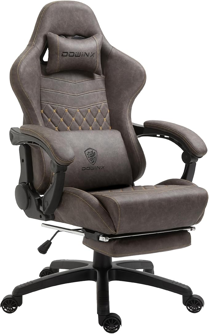 Dowinx Gaming Chair Big and Tall Ergonomic PC Gaming Chair with Footrest &amp Massage Racing Style Reclining Computer Chair for Adults 400LBS Capacity - Heavy Duty Gamer Chair (Brown)
