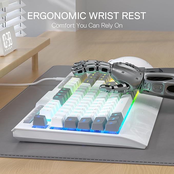 Redragon K525 RGB Backlit 104 Keys Wired Membrane Gaming Keyboard w/ 5 Multimedia Keys &amp 4 Extra On-Board Macro Keys Dedicated Media Control Ergonomic Wrist Rest Linear Mechanical-Feel Switch