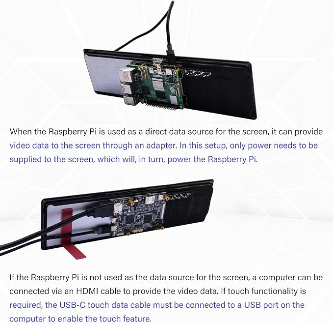 GeeekPi 11.26 inch 1920x440 HDMI LCD Capacitive Touch Screen for Raspberry Pi 5/4B/3B+/3B