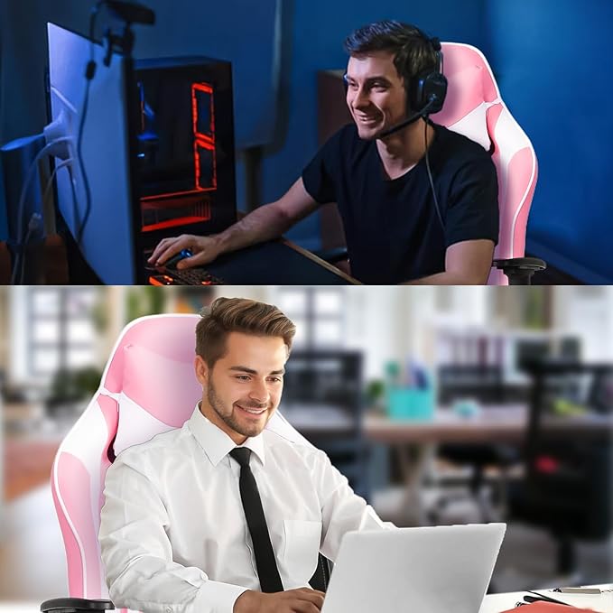 Gaming Chair Computer Office Chair Ergonomic Desk Chair Height Adjustable Recliner Swivel High Back with Lumbar Support Footrest Headrest Racing Style Desk ChairPink